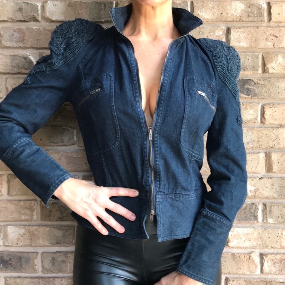 Marchesa Voyage Embellished Denim/Jean Jacket Sz M